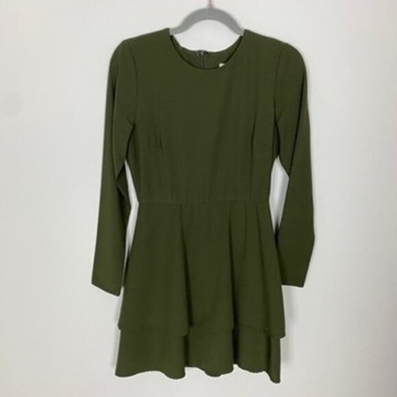 Hutch Cami Mini Dress Long Sleeves Green Tiered Layered Womens 2 Round Neck - Picture 2 of 8